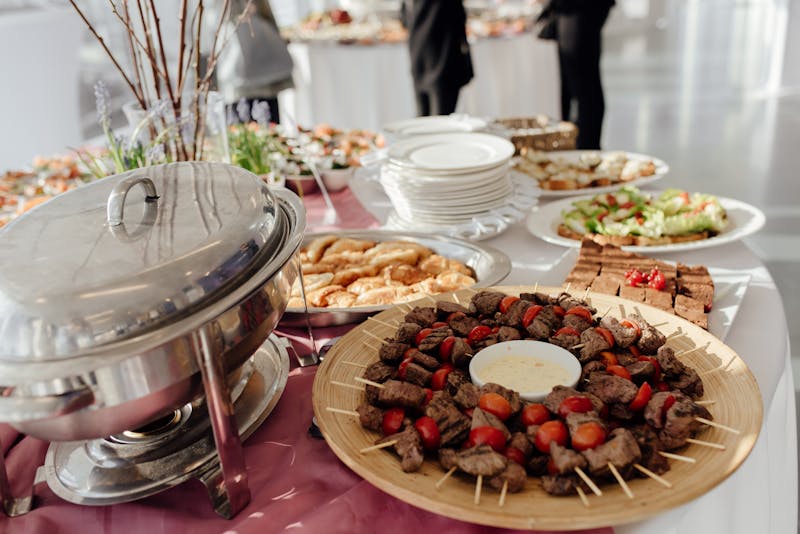 Catering setup with fresh food at an event